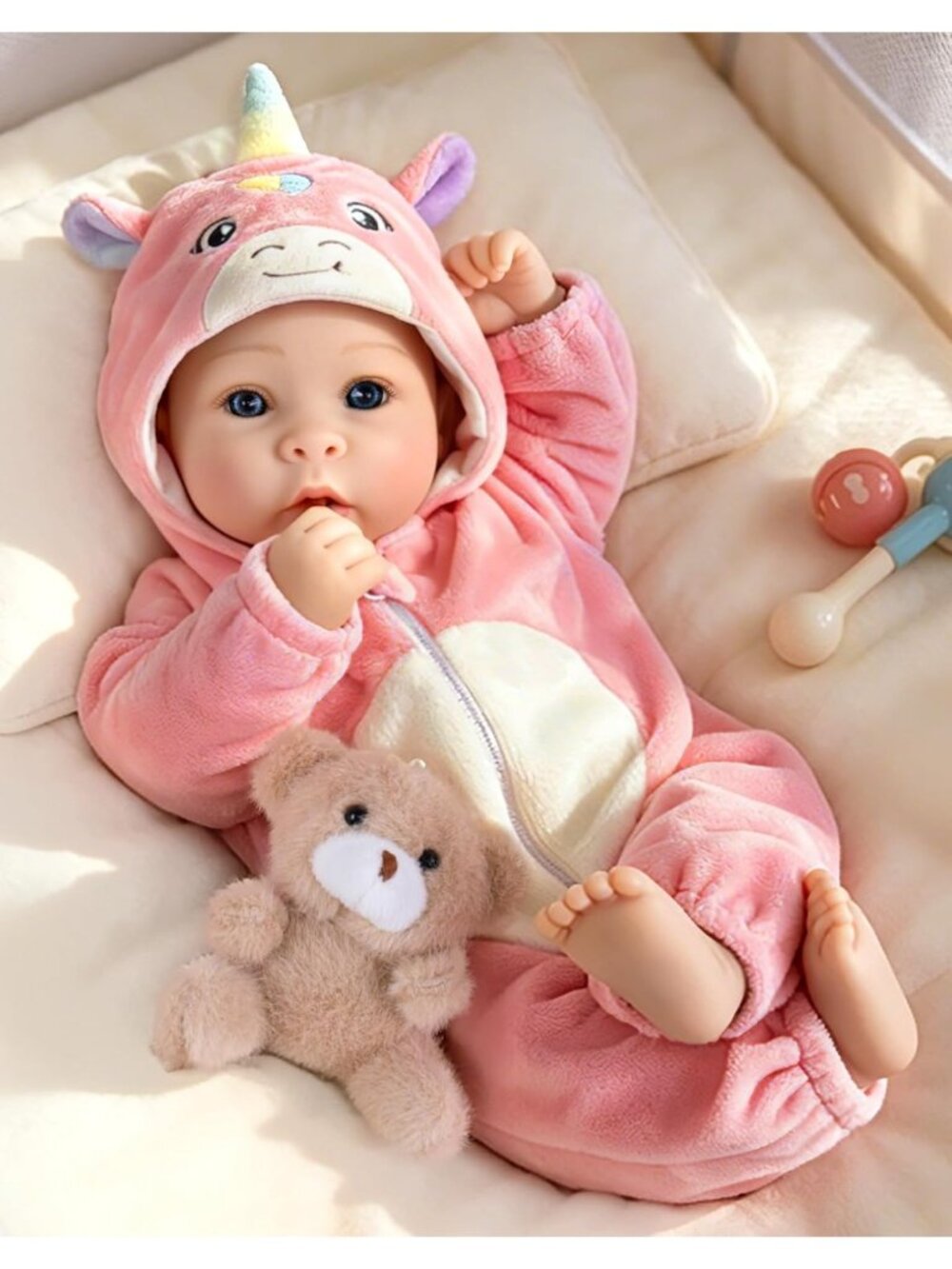 17in Realistic Baby Girl Doll Pink Unicorn Outfit Soft Body Gift Set